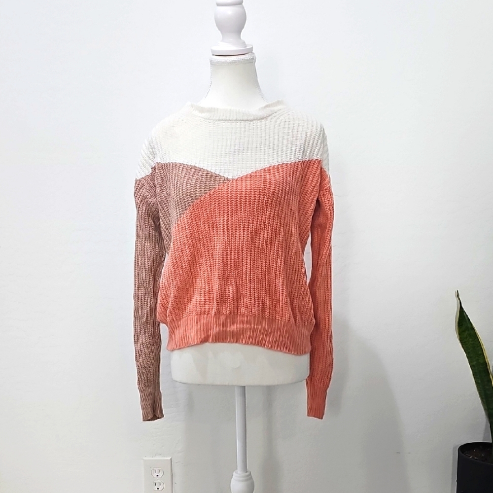 Colorblock Sweater - White, Brown, and Pink